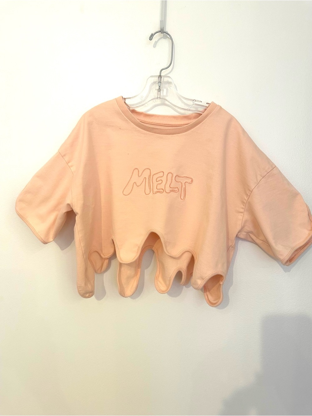 GRIS Girls Peach Cotton 'Melt' Wave-Hem Crop Tee Size M. In good condition